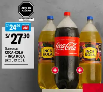 Plaza Vea Coca-Cola Gaseosas + Inca Kola 3x3L oferta