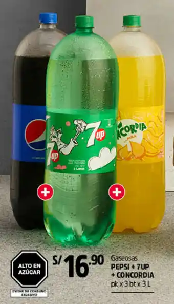 Plaza Vea Pepsi + 7Up + Concordia Gaseosas 3x3L oferta