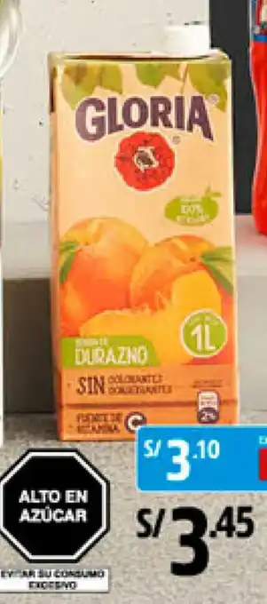 Plaza Vea Gloria Bebida de Durazno 1L oferta