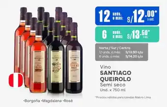 Makro Vino SANTIAGO QUEIROLO Semi seco 6 und. x 750 ml oferta