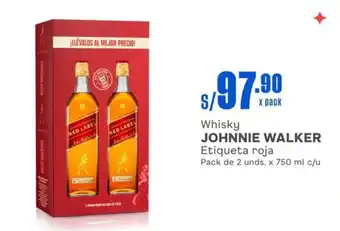 Makro Whisky JOHNNIE WALKER Etiqueta roja Pack de 2 unds. x 750 ml c/u oferta