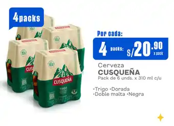 Makro Cerveza CUSQUEÑA Pack de 6 unds. x 310 ml x 4 packs oferta