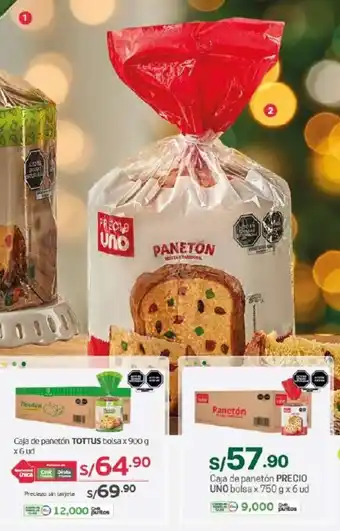 Tottus Panetón de caja bolsa x 750 g x 6 ud oferta