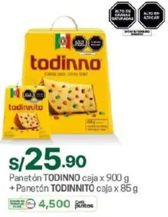 Tottus Panetón TODINNO caja x 900 g + Panetón TODINNITO caja x 85g oferta