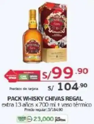Tottus PACK WHISKY CHIVAS REGAL extra 13 años x 700 ml + vaso térmico oferta