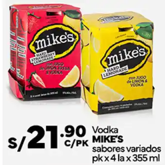 Plaza Vea Vodka MIKE'S sabores variados pk x4 lax 355 ml oferta