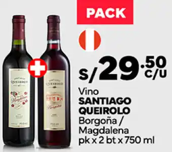 Plaza Vea Vino SANTIAGO QUEIROLO Borgoña / Magdalena pk x 2 btx 750 ml oferta
