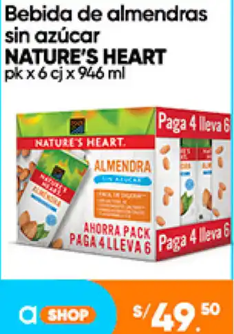 Plaza Vea Bebida de almendras sin azúcar NATURE'S HEART pk x 6 cj x 946 ml oferta