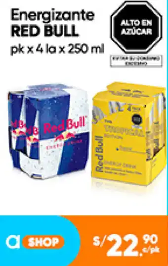 Plaza Vea Energizante RED BULL pk x 4 lax 250 ml oferta