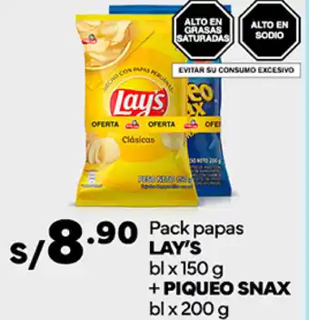 Plaza Vea Pack papas LAY'S bl x 150 g + PIQUEO SNAX bl x 200 g oferta