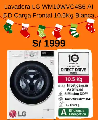 Promart Lavadora LG WM10WVC4S6 AI DD Carga Frontal 10.5Kg Blanca oferta