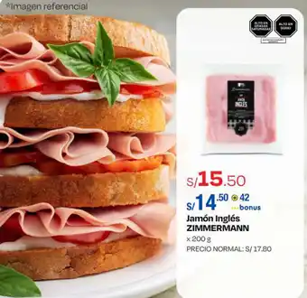Wong Jamón Inglés ZIMMERMANN x 200g oferta