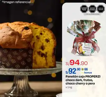 Wong Panetón caja PROPERZI choco dark, frutas, choco cherry o pera x 1 kg oferta