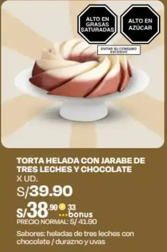Wong TORTA HELADA CON JARABE DE TRES LECHES Y CHOCOLATE X UD. oferta