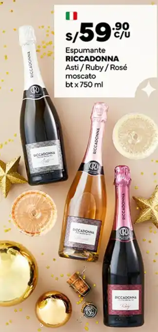 Plaza Vea Espumante RICCADONNA Asti / Ruby/Rosé moscato btx 750 ml oferta