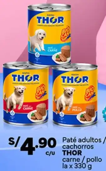 Plaza Vea Paté adultos/ cachorros THOR carne/pollo la x 330 g oferta