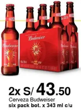 Metro Cerveza Budweiser six pack bot. x 343 ml c/u oferta