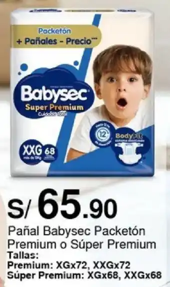 Metro Pañal Babysec Packetón Premium o Súper Premium: XGx72, XXGx72 oferta