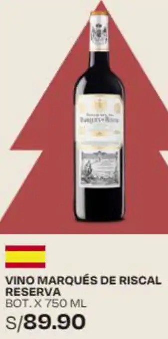 Wong VINO MARQUÉS DE RISCAL RESERVA BOT. X 750 ML oferta