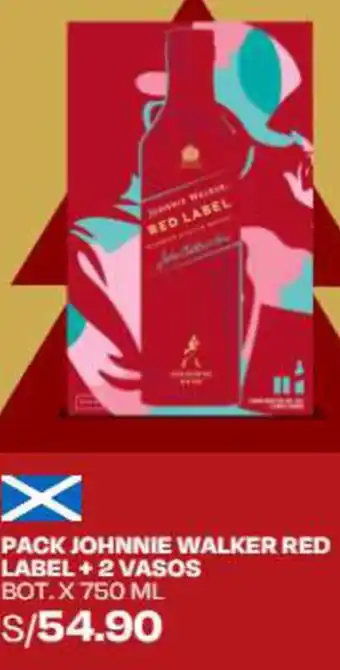 Wong PACK JOHNNIE WALKER RED LABEL + 2 VASOS BOT.X 750 ML oferta