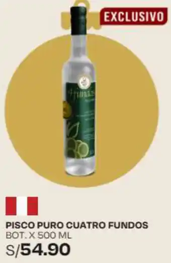 Wong PISCO PURO CUATRO FUNDOS BOT. X 500 ML oferta