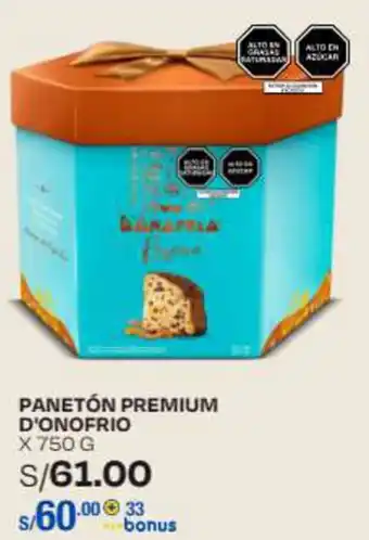 Wong PANETÓN PREMIUM D'ONOFRIO X 750 G oferta
