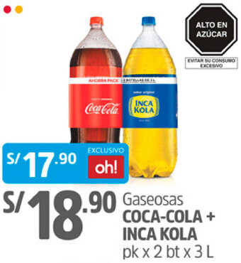 Plaza Vea Gaseosa Coca-Cola + Inca Kola 2 x 3L oferta