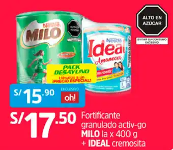 Plaza Vea Fortificante Granulado Activ-go Milo 400g + Ideal Cremosita oferta