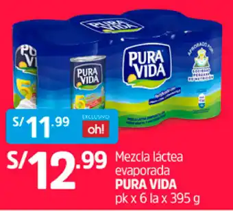 Plaza Vea Mezcla Láctea Evaporada Pura Vida 6 x 395g oferta