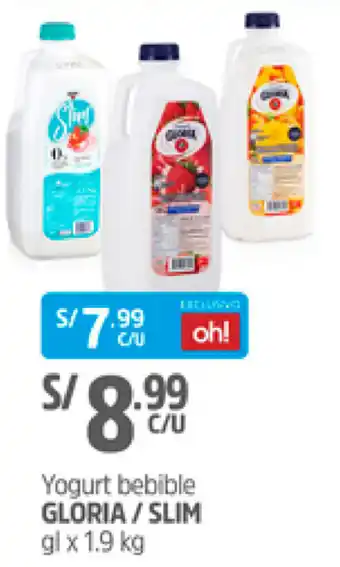 Plaza Vea Yogurt Bebible Gloria/Slim 1.9kg oferta