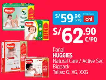 Plaza Vea Pañal Huggies Natural Care/Active Sec Bigpack G, XG, XXG oferta