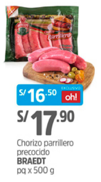 Plaza Vea Chorizo Parrillero Precocido Braedt 500g oferta