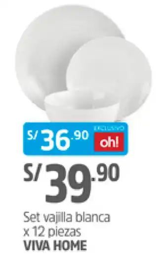 Plaza Vea Set Vajilla Blanca Viva Home 12 piezas oferta