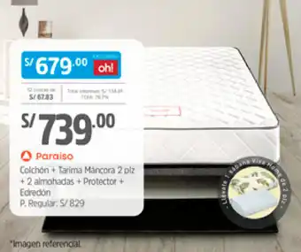 Plaza Vea Paraiso Colchón + Tarima Máncora 2 plz + 2 Almohadas + Protector + Edredón oferta