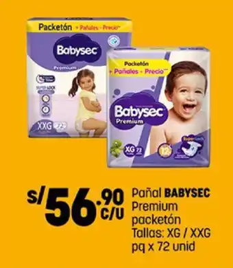Plaza Vea Pañal BABYSEC Premium packetón Tallas: XG / XXG pq x 72 unid oferta