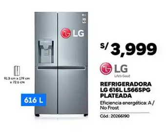 Plaza Vea REFRIGERADORA LG 616L LS66SPG PLATEADA oferta