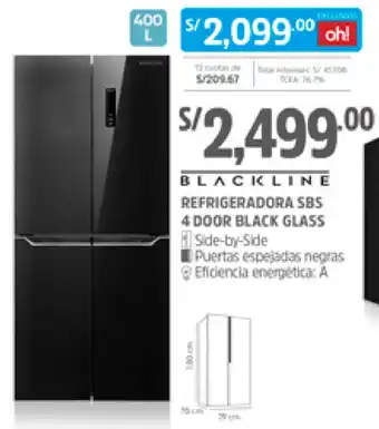 Plaza Vea Blackline Refrigeradora SBS 4 Door Black Glass oferta