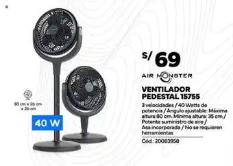 Plaza Vea AIR MONSTER VENTILADOR PEDESTAL 15755 oferta