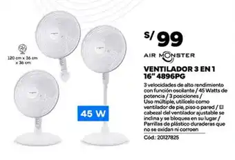 Plaza Vea AIR MONSTER VENTILADOR 3 EN 1 16" 4896PG oferta
