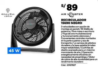 Plaza Vea AIR MONSTER RECIRCULADOR 15729 COLORS oferta