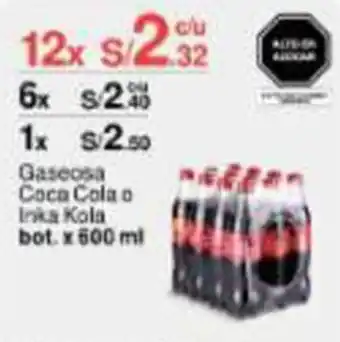 Metro Gaseosa Coca-Cola o Inka Kola bot. 500 ml x 12 oferta
