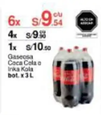 Metro Gaseosa Coca-Cola o Inka Kola 3L x 6 oferta