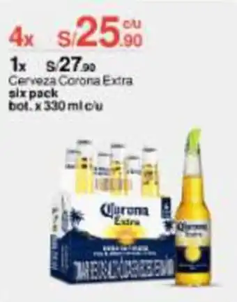 Metro Cerveza Corona Extra six pack bot. 330 ml x 4 oferta