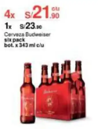 Cerveza Budweiser six pack bot. 343 ml x 4