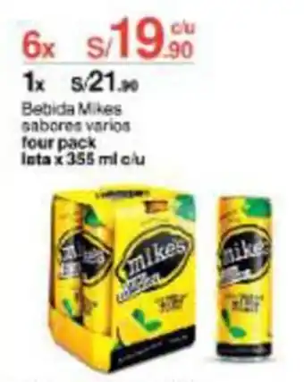 Metro Bebida Mikes sabores varios four pack lata 355 ml x 6 oferta