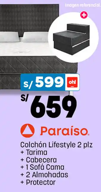 Plaza Vea Colchón Lifestyle 2 plz + Tarima + Cabecera + 1 Sofá Cama + 2 Almohadas + Protector oferta