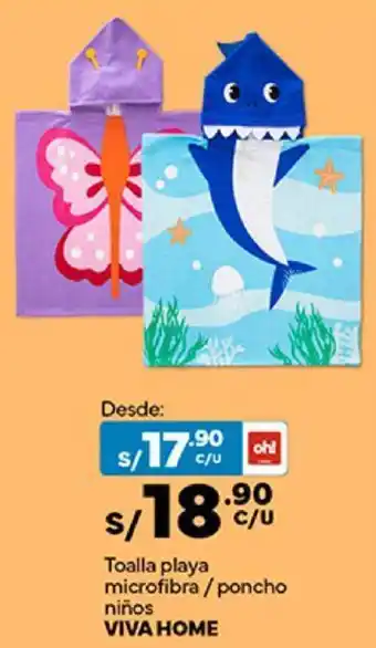 Plaza Vea Toalla playa microfibra /poncho niños VIVA HOME oferta