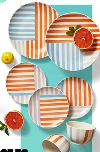 Plaza Vea Set de vajilla a rayas color surtido x 12 pzs oferta