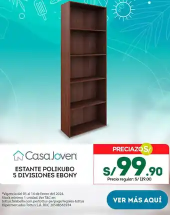 Tottus Casa Joven ESTANTE POLIKUBO 5 DIVISIONES EBONY oferta
