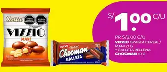 Tambo VIZZIO GRAGEA CEREAL/ MANI 21G/ GALLETA RELLENA CHOCMAN 40G oferta